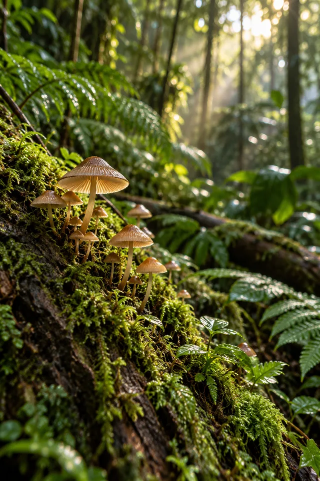 Hongos y musgo en la selva, imagen ilustrativa